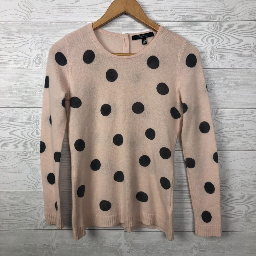 Saks Fifth Avenue Women's Small 100% Cashmere Polka Dot Long Sleeve Sweater